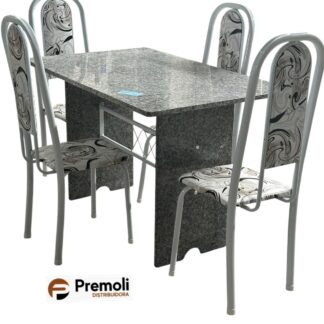 Mesa Tubular 070 6 Cadeiras Lavínea cor branca 120x75cm  C/Tampo E pés Em granito