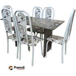 Mesa Tubular 070 6 Cadeiras Lavínea 140x75cm Mart Prata C/Tampo E Pés Em Granito