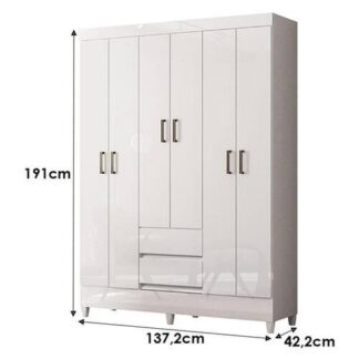 Guarda Roupa Casal 6 Portas com Pés Fit Branco Brilho - Santos Andirá