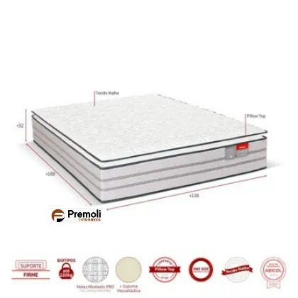 COLCHÃO CASAL MOLA RECONFLEX PROTETTORE PILLOW TOP VISCOELASTICA 138x188x32 - Imagem 2