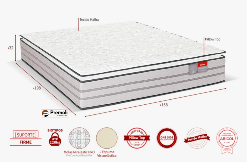 Colchão Queen Protettore Pillow Top Espuma Viscoelástica 158x198x32