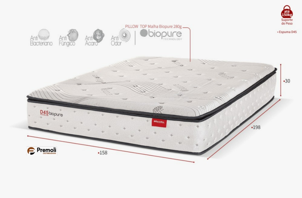 Colchão D45 Biopure Pillow Top Queen Reconflex 158x198x30