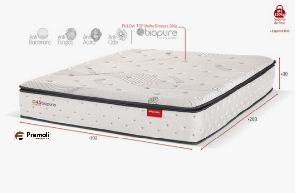 Colchão D45 Biopure Pillow Top King Reconflex 192x203x30