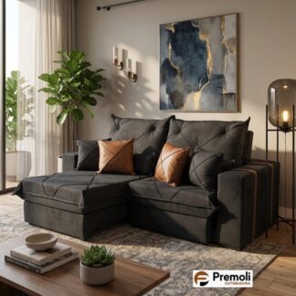 Sofá Retrátil Reclinável Imperador C/Almofadas 2.00m Inca 10  Preto – Pillow top de 20 de altura espuma d 28