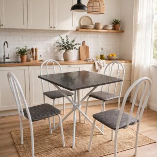 Mesa Tubular 048 Branca 70x70cm Granito Topázio 4 Cad Ane B Cor Cinzal/Grafit  Soma