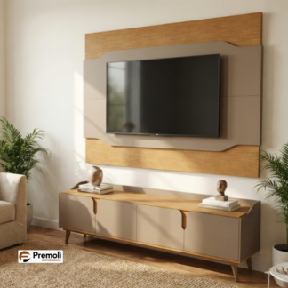 Painel Saveli + Rack Saveli Cor Freijó/Cafè Avelan Moveis