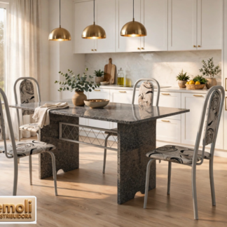 Mesa Tubular 070 04 Cadeiras Lavínea cor branca 120x75cm  C/Tampo E pés Em granito  soma