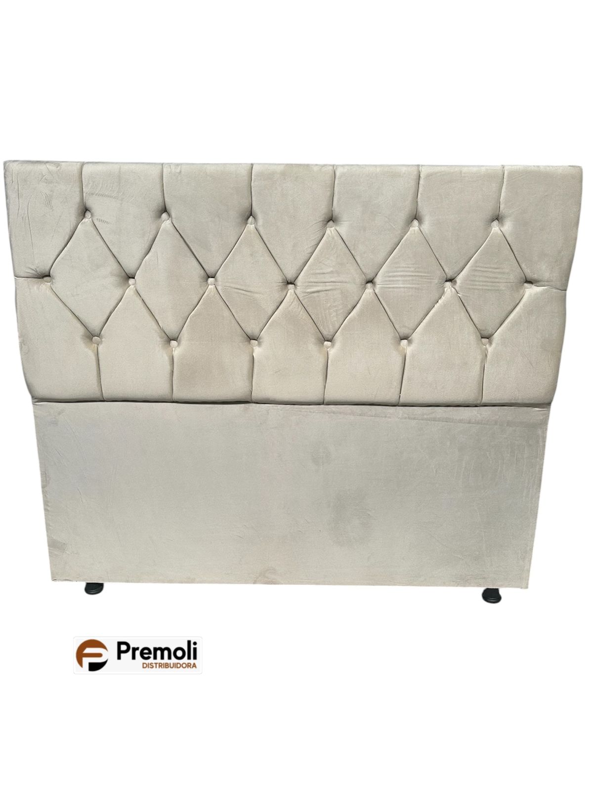 Cabeceira Veneza Estofada Capitone Casal 140x120x10 Cor Bege Areia Premoli Pés Plastico