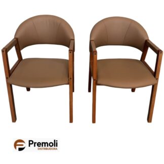 Kit 2 Cadeiras  Allegra  C/ Courino Caramelo Pés Madeira Maciça Tebarrot