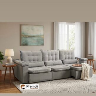 Sofá Retrátil Reclinável Moscou 3.00m 10 Pillow Top Cor Bege   Pode Haver Variação De Cor