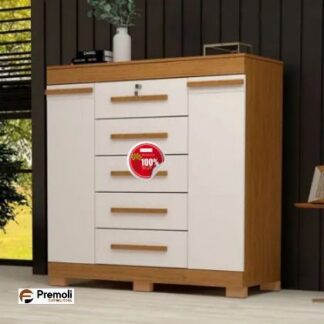 Cômoda Diana 2 Portas 5 Gavetas 100% Mdf Cinamomo/Off White - Acp Móveis