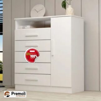 Cômoda Madri 1 Porta 5 Gavetas 100% Mdf Branco - Acp Móveis