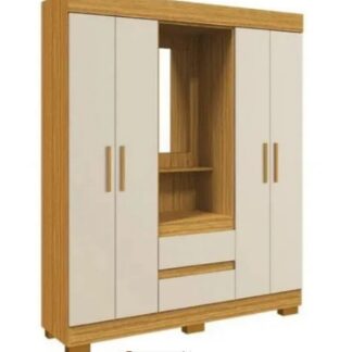 Guarda Roupa Isabelly 04 portas com espelho Cor CInamomo/off  Acp Moveis