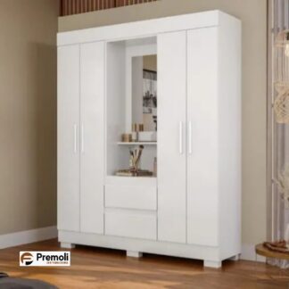 Guarda Roupa Isabely 4 Portas com Espelho e Pés - Branco Acp moveis
