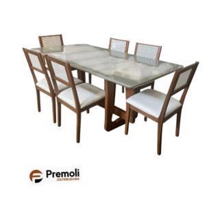 Mesa Monárco 2.00×1.00  06 Cadeira Orquidea Tecido Linho Cor Imbuia