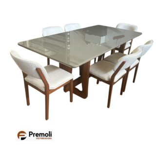 Mesa Monárco 2.00×1.00 06 Cadeira Lirio Tecido Linho Cor Imbuia