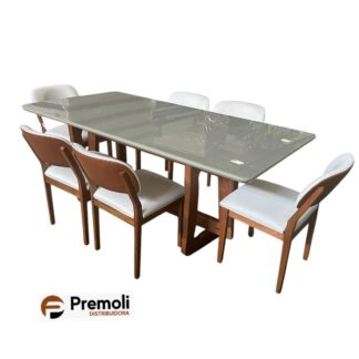 Mesa Monárco 2.00×1.00 06 Cadeira Paris Tecido Linho Cor Imbuia
