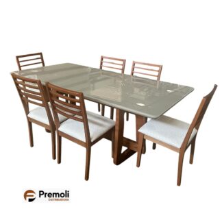 Mesa Monárco 2.00×1.00 06 Cadeira Tulipa Tecido Linho Cor Imbuia