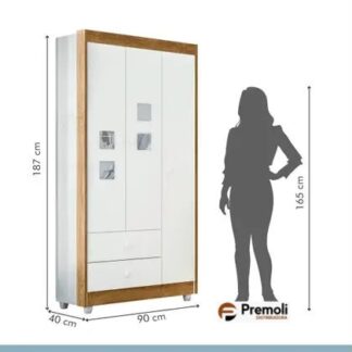 Guarda Roupa Infantil Life Flex 3 Portas 2 Gavetas Cor Branco/Amadeirado Tigus Baby