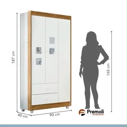 Guarda Roupa Infantil Life Flex 3 Portas 2 Gavetas Cor Branco/Amadeirado Tigus Baby