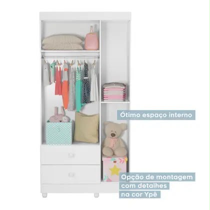 Guarda Roupa Infantil Life Flex 3 Portas 2 Gavetas Cor Branco/Amadeirado Tigus Baby - Imagem 2