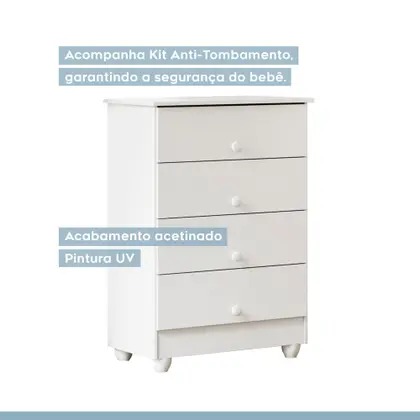 Cômoda de Bebê 4 Gavetas Soft Branco - Tigus Baby - Imagem 3