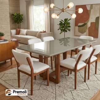 Mesa Monárco 2.00×1.00 06 Cadeira Lirio Tecido Linho Cor Imbuia