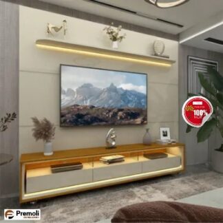 Painel e Rack LED Rodízios Royal Requinte 212 Off White Naturale - Gelius