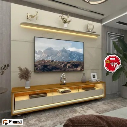 Painel e Rack LED Rodízios Royal Requinte 212 Off White Naturale - Gelius