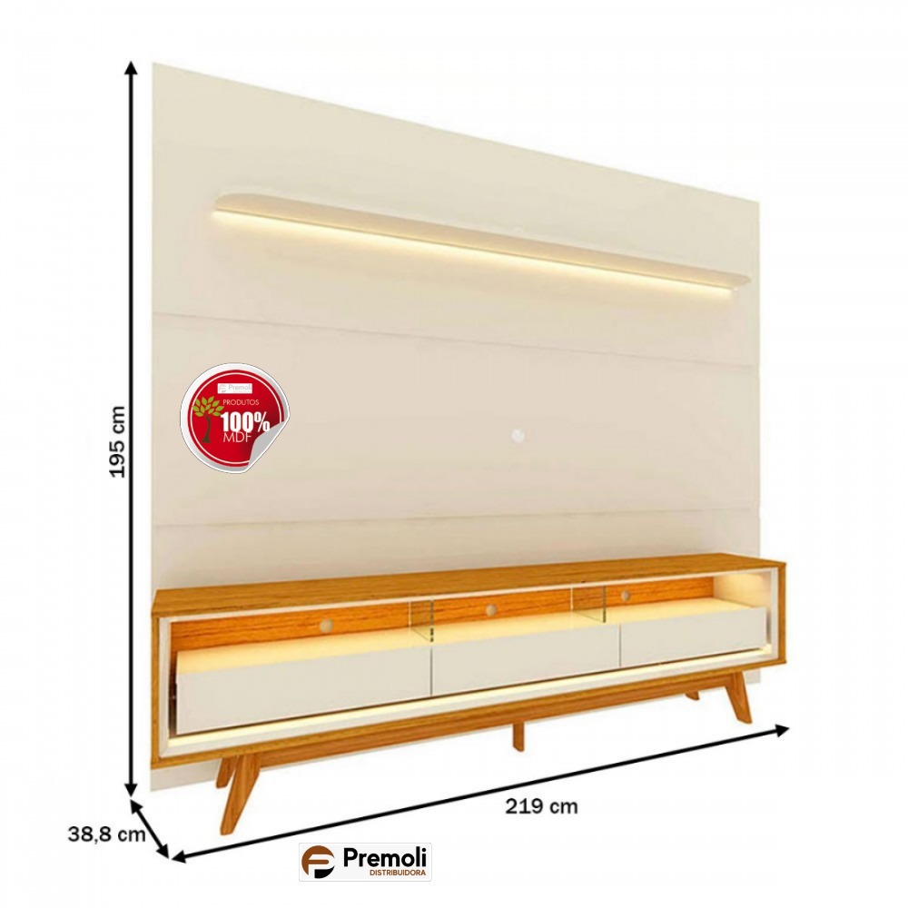 Painel e Rack LED Rodízios Royal Requinte 212 Off White Naturale - Gelius - Imagem 3