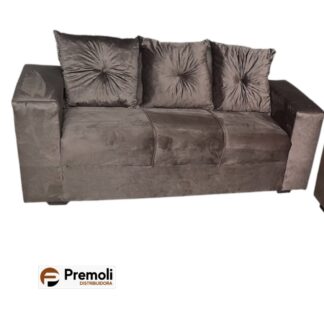 Sofa Pop Bela 3/ Lugares Suede Cor Marrom Escuro – almofadas soltas Pés em Madeira Variação de Tonalidade