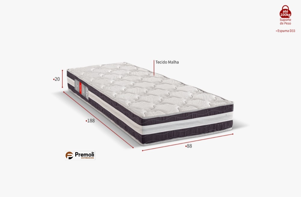 Colchão D33 Solteiro Espuma 88x188x20 Max Saúde Premium Tecido Malha 100KG Reconflex - Imagem 2