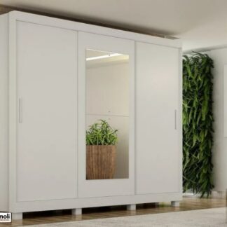 Roupeiro Florença 3 Portas 2 Gav c/Espelho e Pés (BRANCO ACETINADO) chf moveis