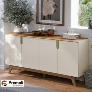 Buffet 4 Portas Pés Em Mdf Recife Off White / Canela