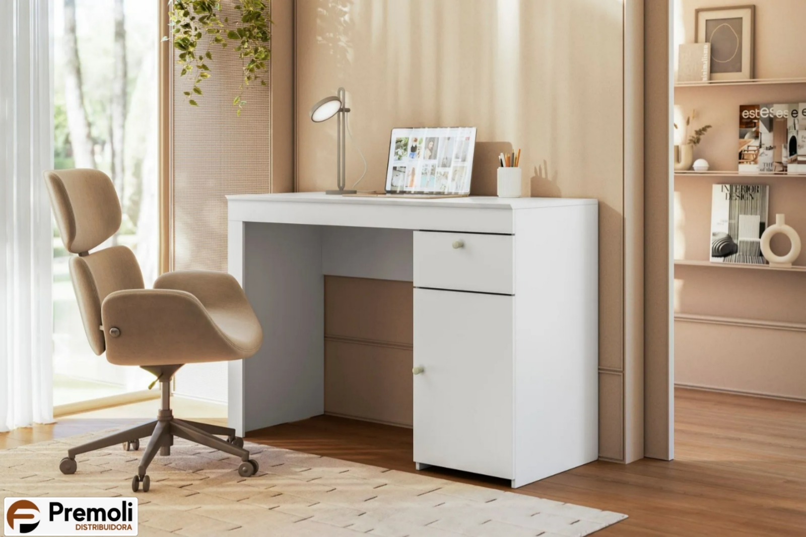 ESCRIVANINHA IRIS COR BRANCA COM 1 PORTA 1 GAVETA – MOBLER