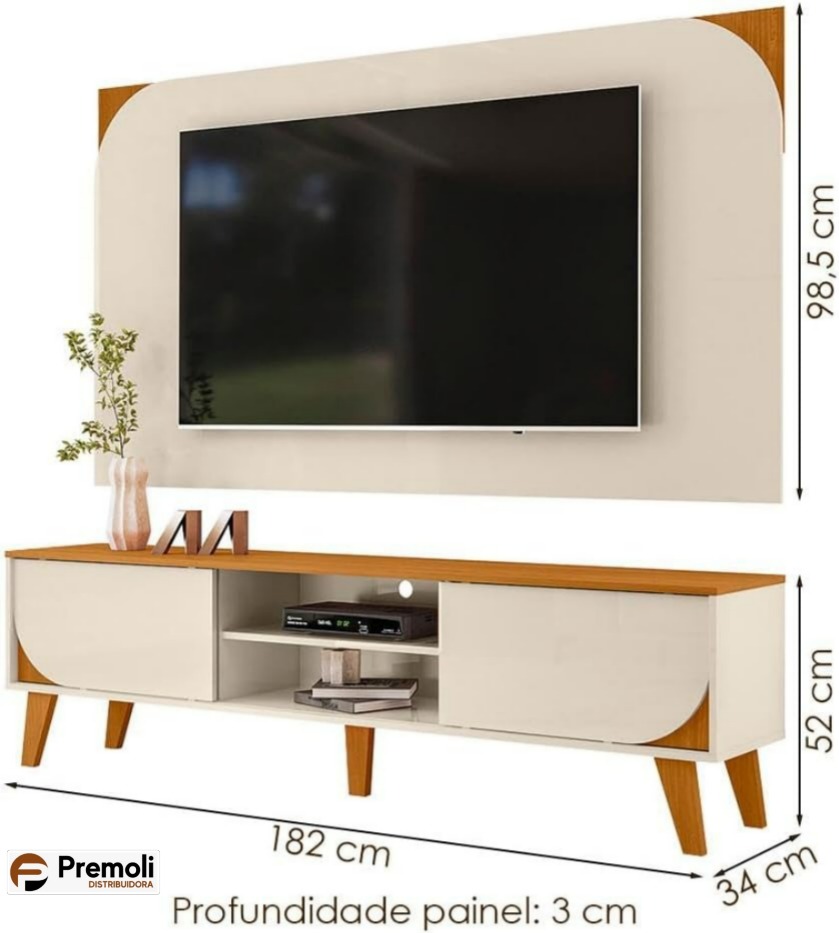 Rack Com Painel Duna Para Tv Até 65 Cinamomo / Off white madetec - Imagem 3