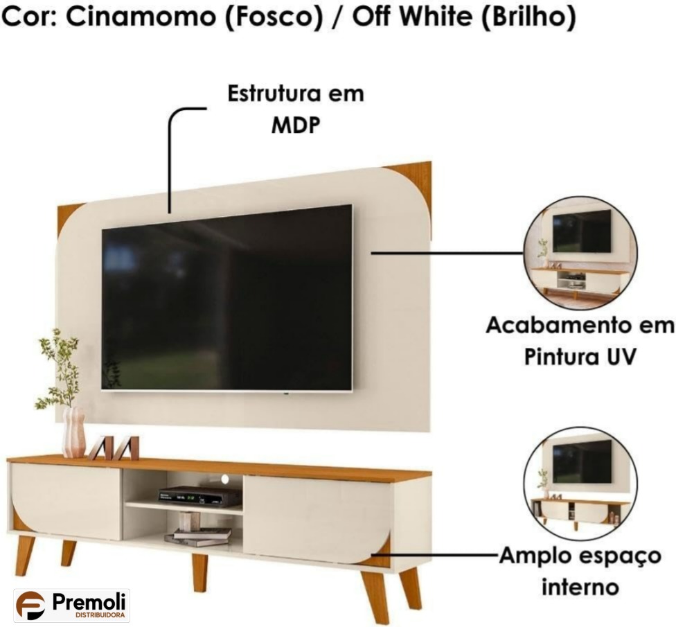 Rack Com Painel Duna Para Tv Até 65 Cinamomo / Off white madetec - Imagem 2