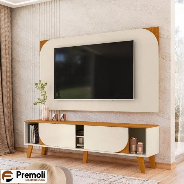 Rack Com Painel Duna Para Tv Até 65 Cinamomo / Off white madetec - Imagem 5