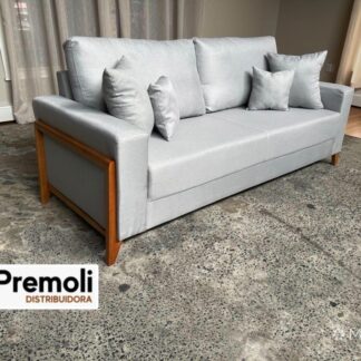 Sofá Living Mensdoza Assento 10Cm Espuma 2.00m Linho Molas Bonel Cor Cinza Pés de Madeira Movelart