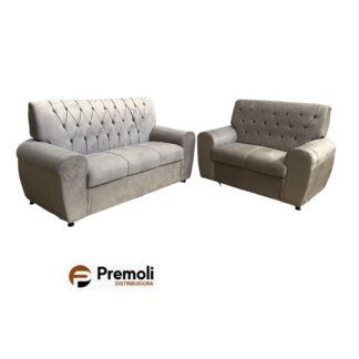 Conjunto Capitone 3x2 Cor Bege Espuma Selada D28 Variação de Tonalidade