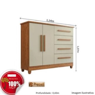 Cômoda 2 Portas 4 Gavetas C/Sapateira Dubai Plus  Cinamomo Off White  Móveis Imop