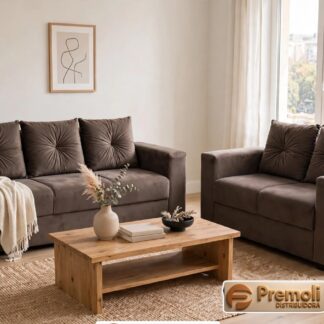 Sofa Pop Bela 2 /3 Lugares Cor Marrom  – almofadas soltas Pés em Madeira Variação de Tonalidade