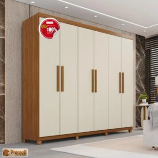 Guarda-roupa Portugal 100% MDF 6 Portas Prime Cinamomo/Arena Off White Imop
