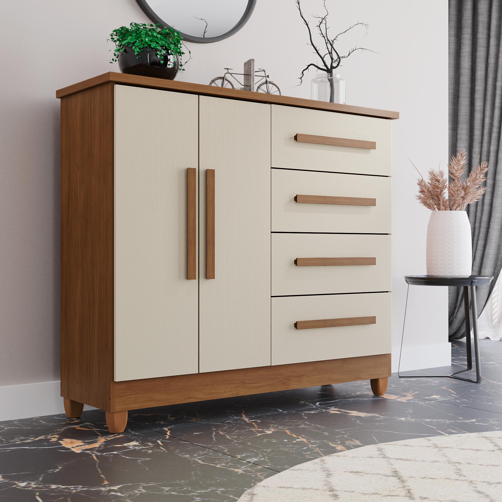 Cômoda 2 Portas 4 Gavetas C/Sapateira Dubai Plus Cinamomo/ areia Móveis Imop