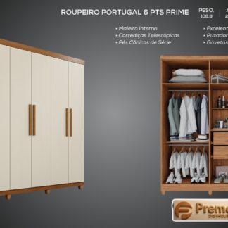 Guarda-roupa Portugal 100% MDF 6 Portas Prime Cinamomo/Arena Off White Imop