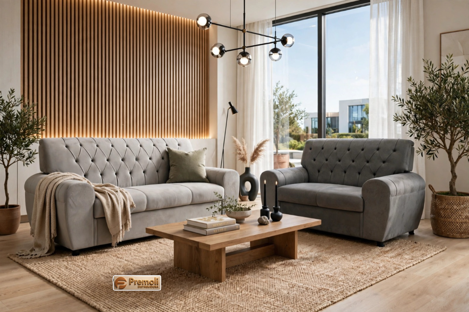 Conjunto Capitone 3x2 Cor Bege Espuma Selada D28 Variação de Tonalidade