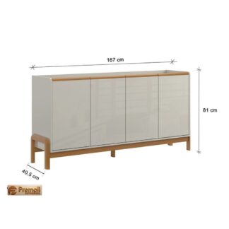 Buffet Aparador Elegance com 4 Portas Pé e puxadores em madeira  Off White/Jequitiba - Lukaliam