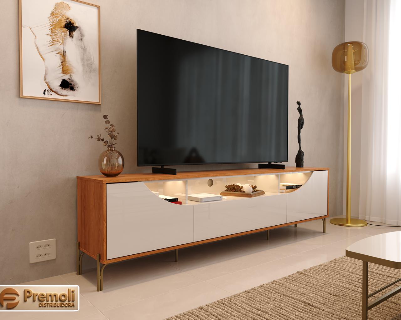 Rack Bancada 210cm com LED TV ATE 85 POLEGADAS PÉS DE FERRO Albi Lukaliam