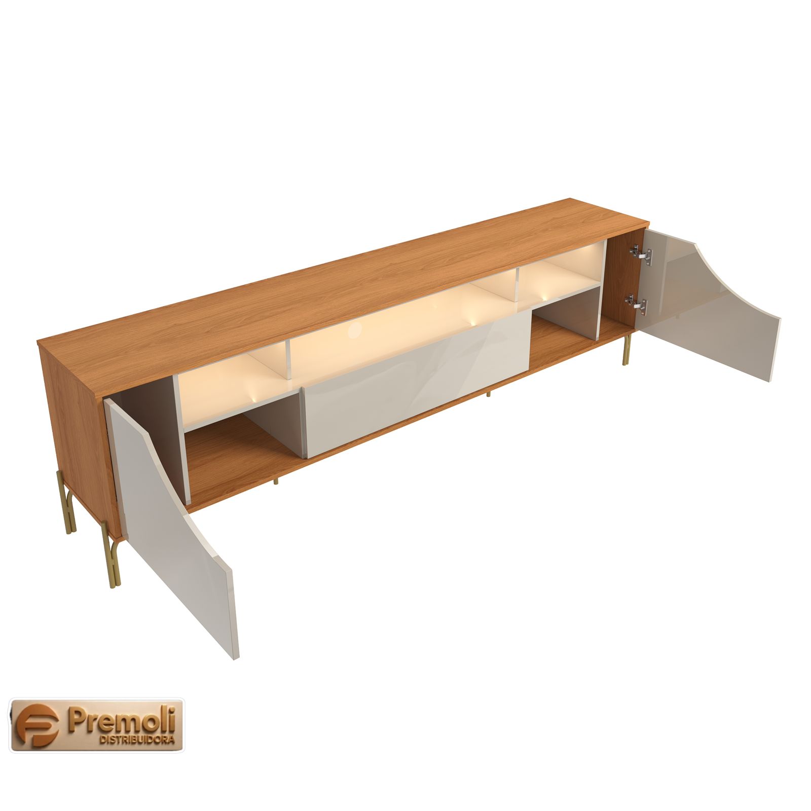 Rack Bancada 210cm com LED TV ATE 85 POLEGADAS PÉS DE FERRO Albi Lukaliam - Imagem 3