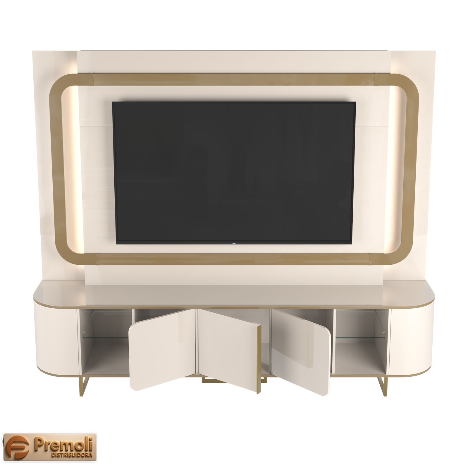 Home Sala 240cm Para TV 75 Pol Atlanta Lukaliam Off White Dourado - Imagem 3